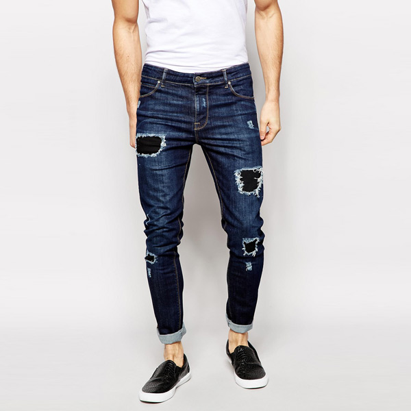 Men stretchy skinny ripped hole Jeans