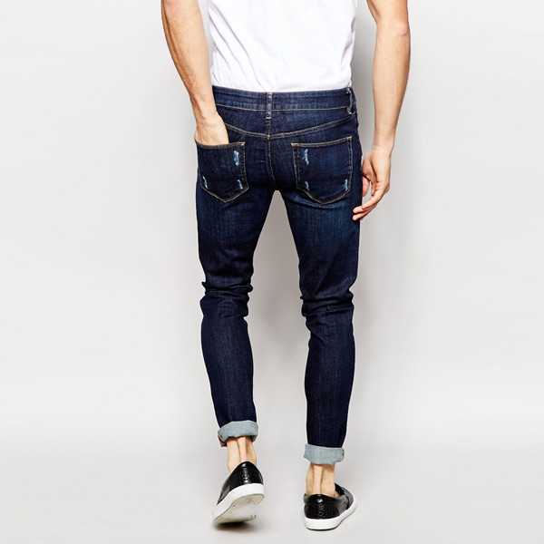 Men stretchy skinny ripped hole Jeans