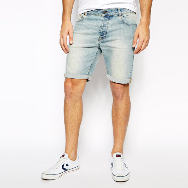 Men short washed denim light