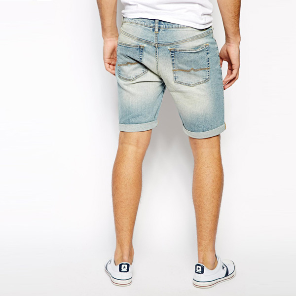 Men short washed denim light
