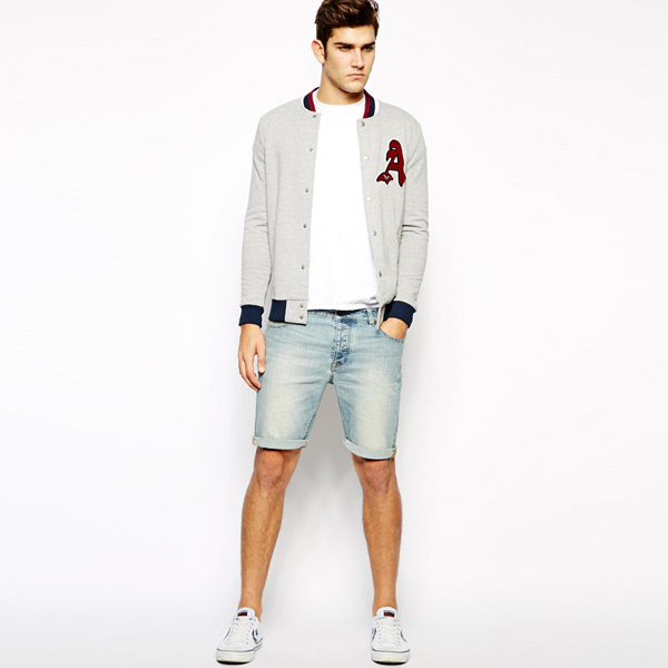 Men short washed denim light